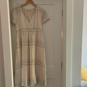 Madewell Beige and Blue Plaid Midi Dress